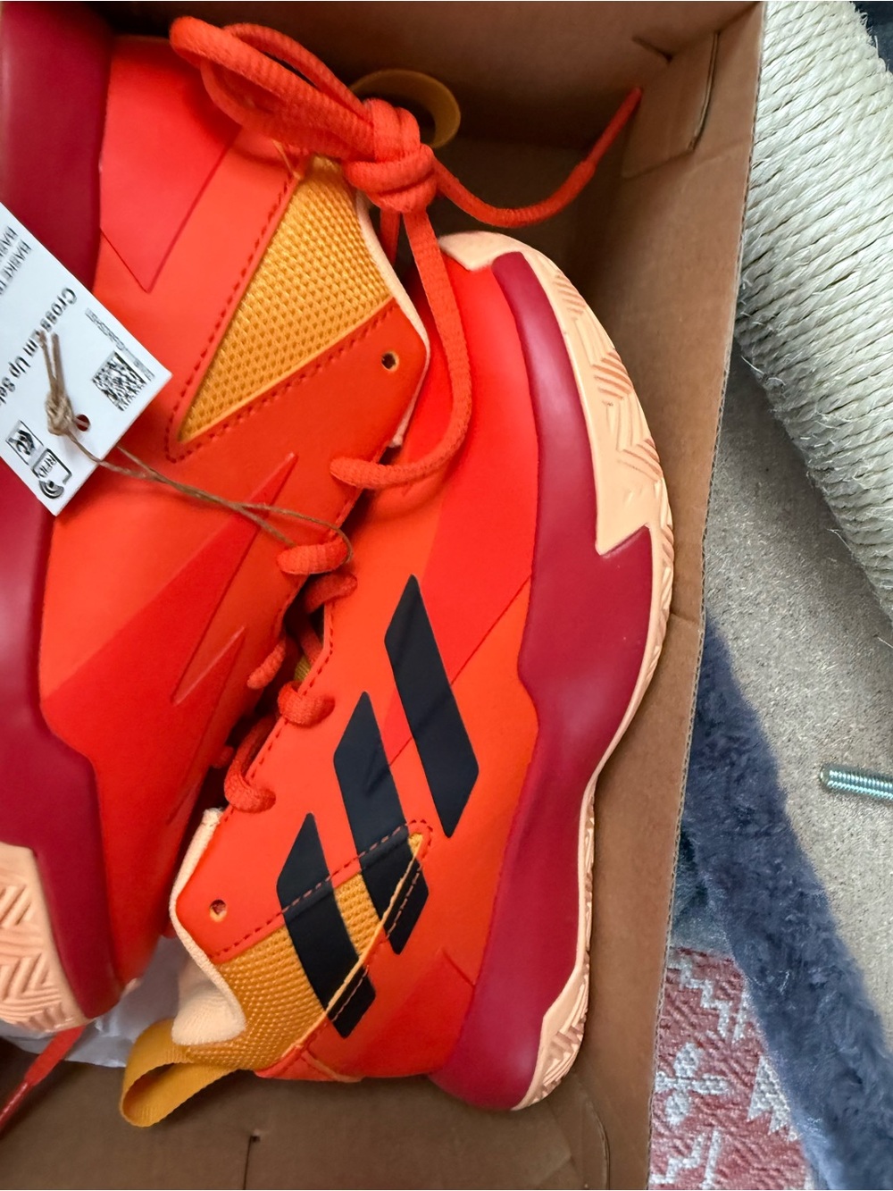 adidas Kids Orange & Red Sneakers with Black Stripes